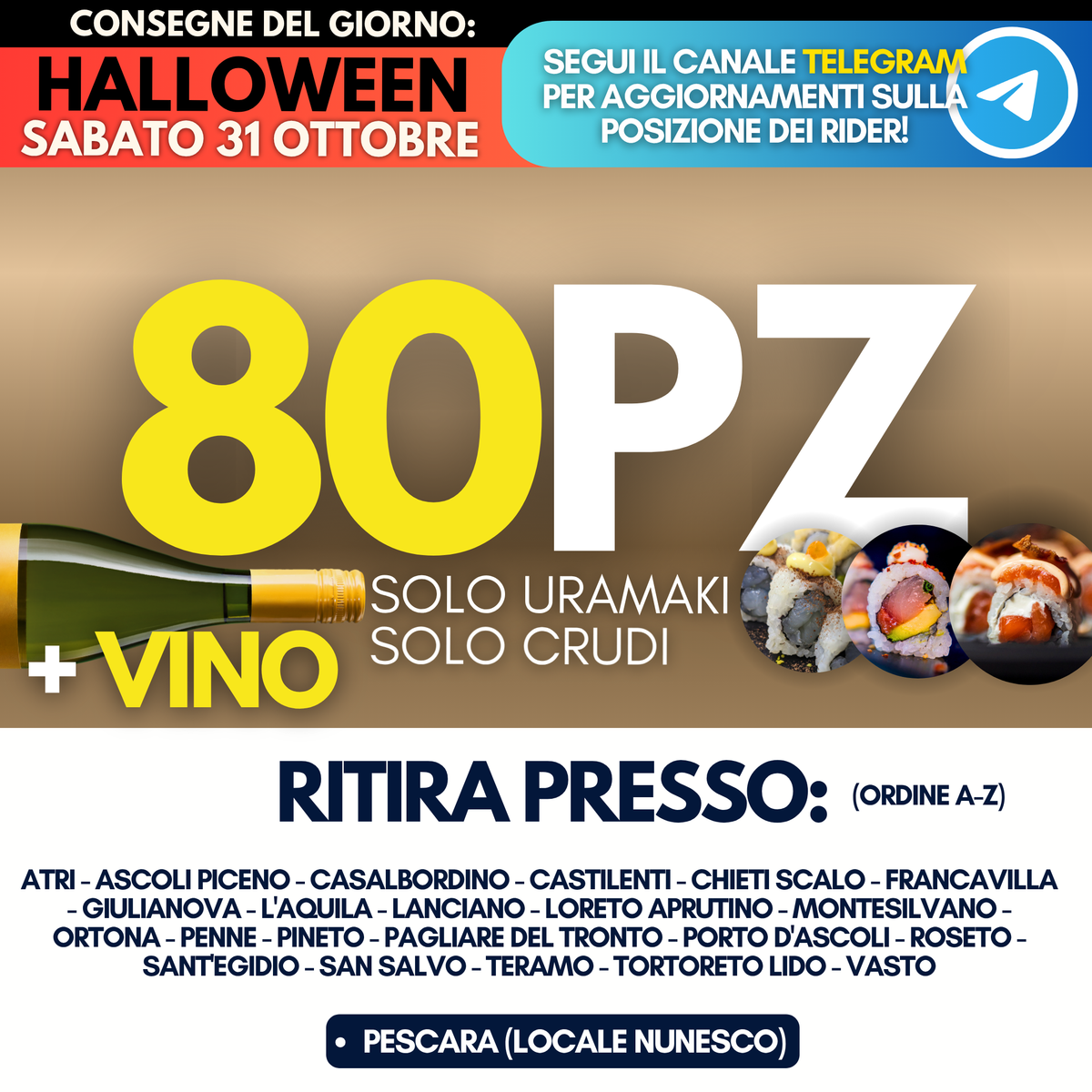 Sushi Box 80 Pezzi + Vino (HALLOWEEN Sabato 31)