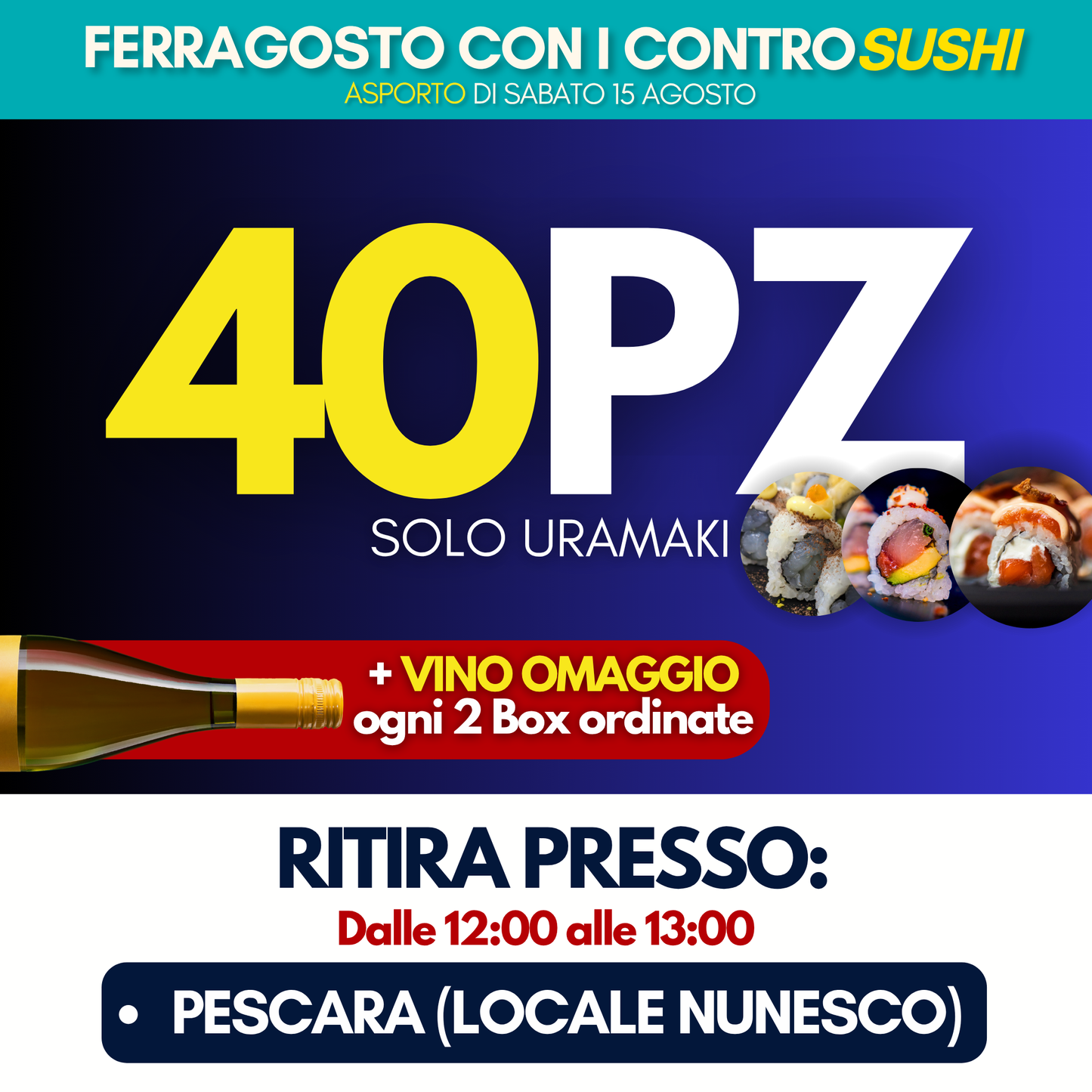Sushi Prime Box 40 Pezzi - Ferragosto (Sabato 15 Agosto)