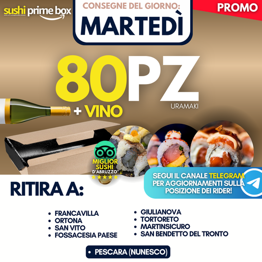 Sushi Prime Box 80 Pezzi + Vino (Martedì 21)