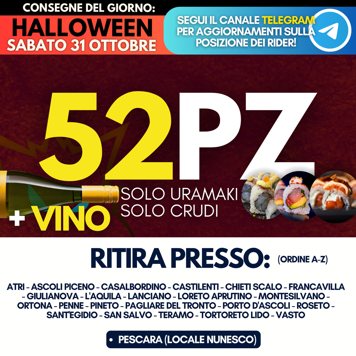 Sushi Box 52 Pezzi + Vino (HALLOWEEN Sabato 31)