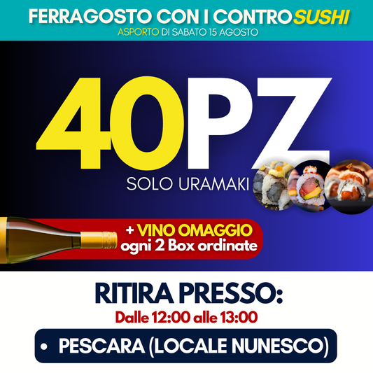Sushi Prime Box 40 Pezzi - Ferragosto (Sabato 15 Agosto)