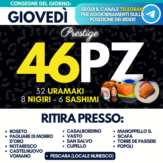 Sushi PRESTIGE Prime Box 46 Pezzi - Giovedì 11