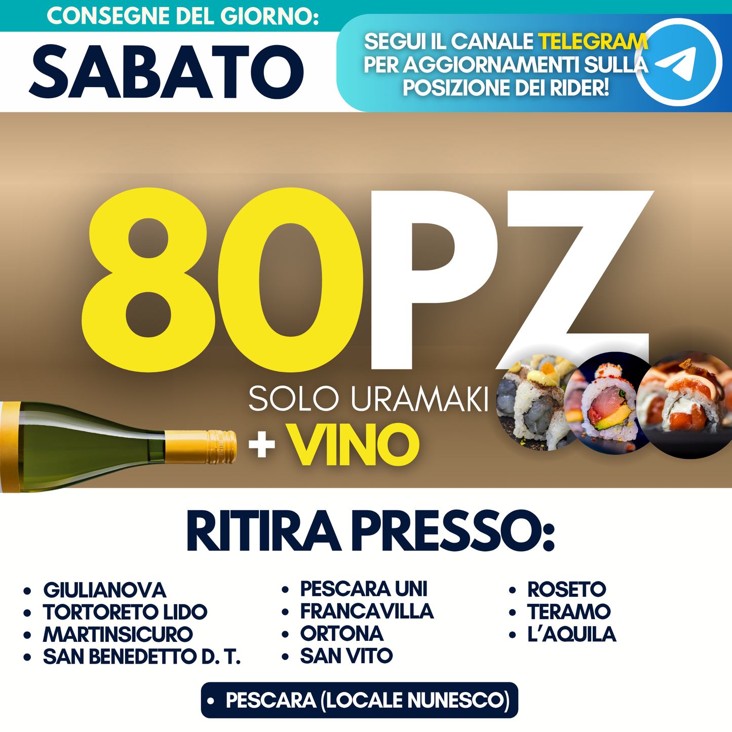 Sushi Prime Box 80 Pezzi + Vino (Sabato 1)