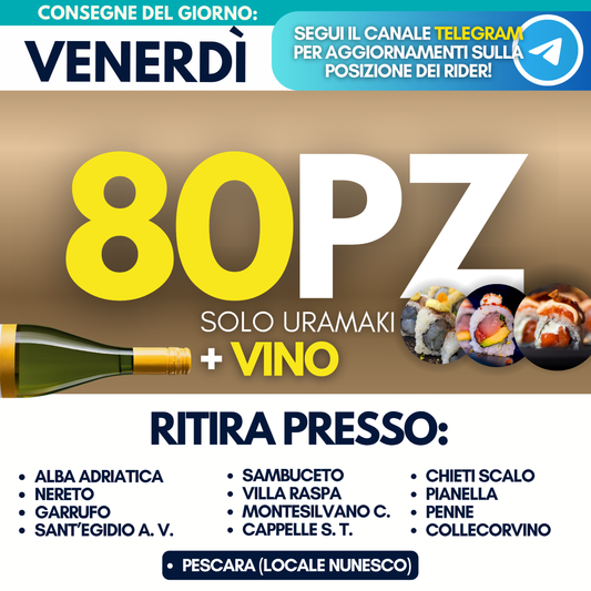 Sushi Prime Box 80 Pezzi + Vino (Venerdì 5)